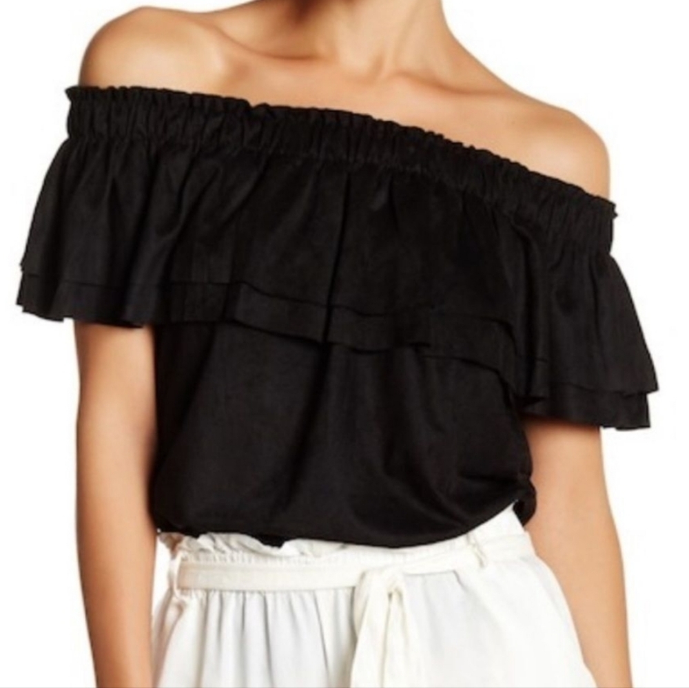 Young Fabulous & Broke Faux Suede Off The Shoulder Peasant Top Black Small